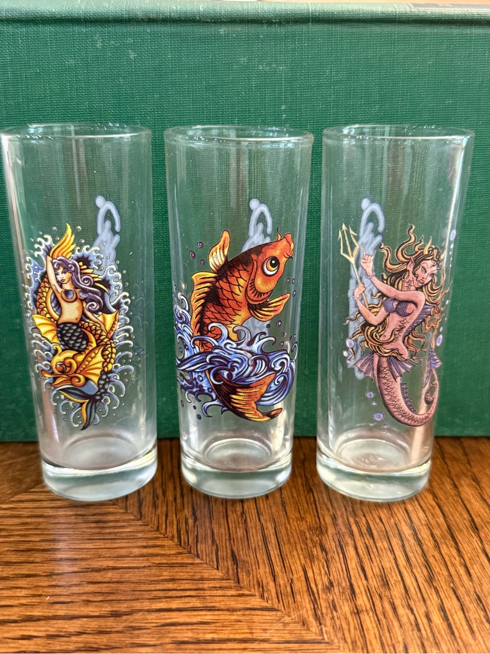 3 Ed Hardy shot glasses Fish & Mermaid -
